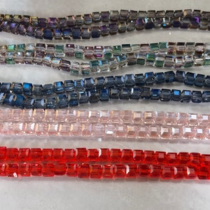 Faceted Cube Crystal Glass Beads, 6mm Square Crystal Beads ,Rainbow Crystal Spacer Beads ,22.5” Full Strand, 1.5mm Hole ,BA- 927