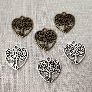 40pcs Double Sided Tree of life Charms ,Heart Tree Charm ,Tree Of Life Pendant ,17x19mm Antique Silver , Bronze Heart Charms , Findings