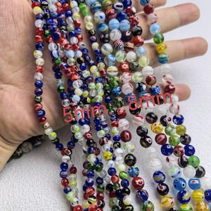 Multicolor Flower Round Beads ,Millefiori Glass Beads ,5mm 8mm Rainbow Glass Round Beads for jewelry making, 14&#39;&#39; full strand ,HA-241