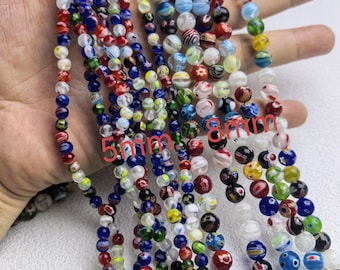 Multicolor Flower Round Beads ,Millefiori Glass Beads ,5mm 8mm Rainbow Glass Round Beads for jewelry making, 14'' full strand ,HA-241
