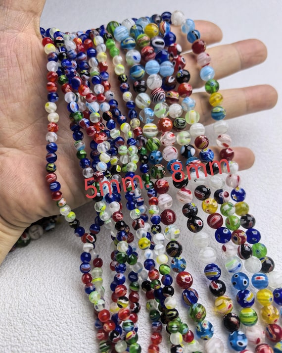 Multicolor Flower Round Beads ,Millefiori Glass Beads ,5mm 8mm Rainbow Glass Round Beads for jewelry making, 14'' full strand ,HA-241