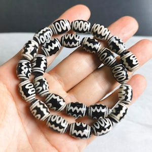 10x14mm Tibetan Buddhist Amulet Beads , Black And Beige Sacred Dzi Bead , 5 Eye Dzi Beads , 25pcs Full Strands,AQ- 1294