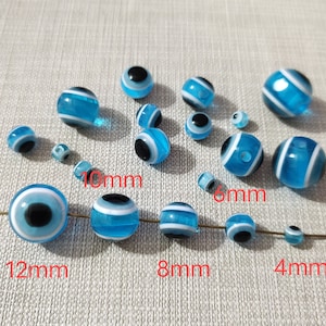 100pcs  Aqua Blue Evil Eye Beads , 4 - 12mm Turkish Eye Beads , Resin Evil Eye Beads, Evil Eye Jewelry Making
