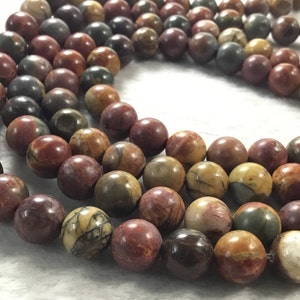 1 Full Strand 6mm 8mm 10mm Natural Red Creek Jasper Beads ,Smooth Round Beads, Gemstone Bead ,Stone Beads , Jewelry Making Beads , Wholesale