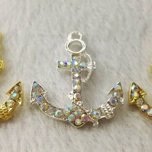 10pcs  Rhinestone Anchor Pendants , 27x32mm Nautical Charms , Anchor Charms  , Anchor Jewelry ,Sailor Sailing Charms ,Wholesale