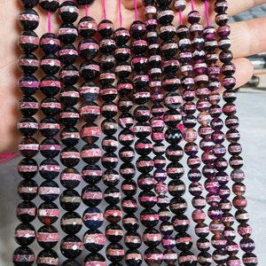 14.5 ‘’ Tibetan dzi beads ,6 - 10mm Tibetan Agate Beads, Fuchsia Striped Dzi Beads ,Faceted Round Agate Beads for Jewelry Making ,AS- 879