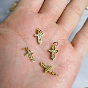 Micro Pave CZ Cross Charms, 18k Gold Plated Cross Charms ,8x14mm Cross Jewelry , Cross Pendants ,Religious Cross ,5/15/30pcs ,BA- 889