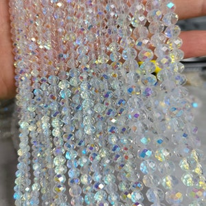 Iridescent Crystal Glass Rondelle Beads ,Faceted Crystal Beads ,Crystal Spacer Beads , 4mm 6mm 8mm Beading Crystal ,15” Full Strand ,