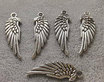 40 piezas de dijes de alas de ángel de doble cara, colgante de ala de ángel, joyería de alas de ángel de pájaro de 10 x 32 mm, fornituras, venta al por mayor