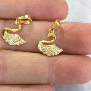 5pcs Micro Pave CZ Swan Charms , 18k Gold Plated Swan Charm ,14x14mm Wedding Bridal Charm ,Findings , BA- 921
