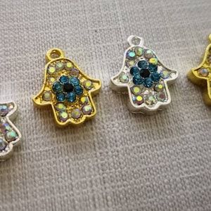 10pcs Rhinestone Hamsa Hand Charms ,Pave Crystal Hamsa charm ,15x19mm Hand of God Fatima Charm Pendant ,Spiritual Religious Charm