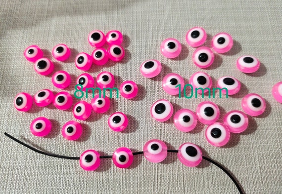 50 100pcs Flat Round Pink Evil Eye Beads , Resin Evil Eye Beads , 8mm ,  10mm Pink Beads for Jewelry Making 