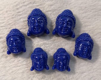 10pcs Resin Buddha Beads , Blue Buddha Head Beads , Buddhist Prayer Beads , Nepalese Beads , Choose Size 19 , 23 , 27 mm  ,Wholesale