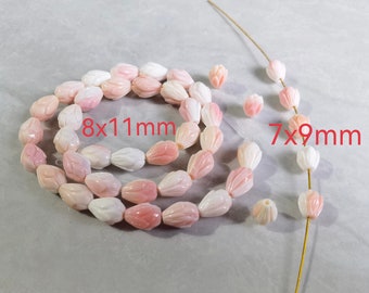 Queen Conch Shell Pikake Beads , 3D Flower Bud  Spacer Beads , Pink Flower Beads , Hole 1mm ,BA - 759