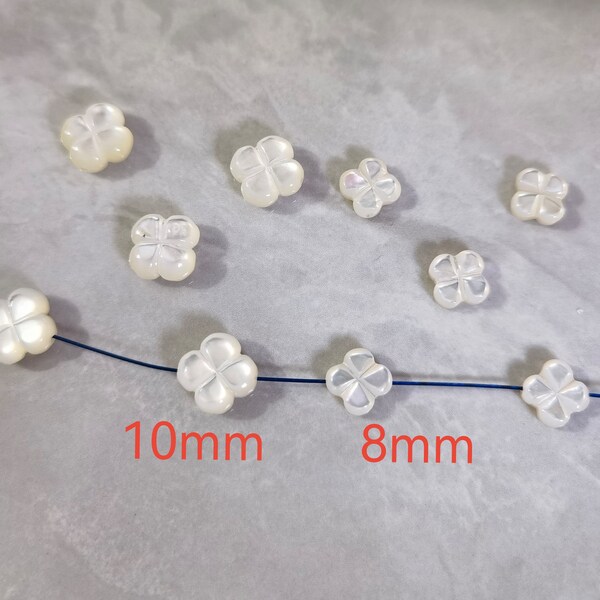 5 - 50pcs Natural White Mother Of Pearl Four Leaf Clover Beads , Four Leaf Clover ,8mm 10mm White MOP Clover Beads , Findings ,BA- 960