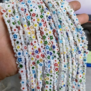 Millefiori Glass Flower Beads , White Flower Beads , Multi Color Flower Beads ,4mm 6mm 8mm , 15.5’’ Full Strand ,Hole 1mm ,BA- 999