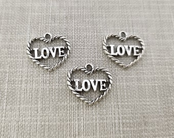 50pcs Love Heart Charms , Love Pendants , 14x15mm Antique Silver Heart Charms ,Heart Pendant