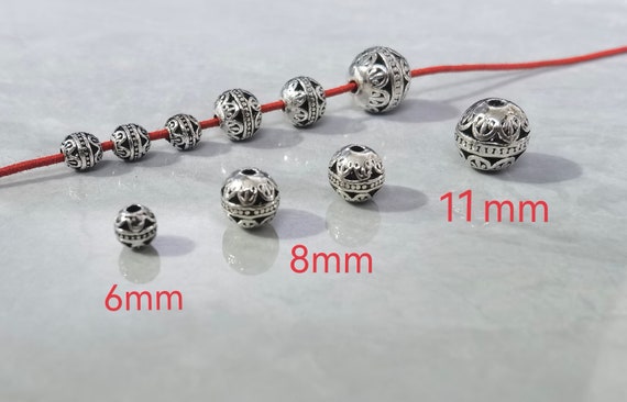 Antique Silver Tibetan Style Round Beads, Embossed Metal Spacer Beads, 6mm 8mm 11mm, Jewelry Making Supply ,30/50/100 Pcs, BA- 1395