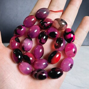 13x18mm Natural Agate Chunky Barrel Beads ,22pcs Fuchsia & Black Agate Drum Barrel Beads , Multicolor Agate Beads ,AR- 1194