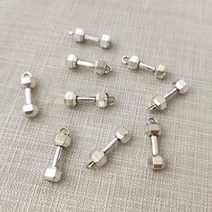 30pcs Antiqued Silver Tone 3D Barbell Charms ,20x6mmDumbbell  Pendants ,BA-681