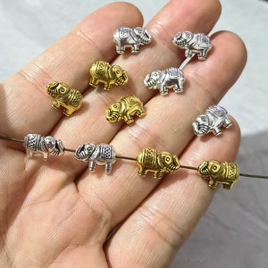 50pcs Elephant Spacer Beads, 13x9mm Elephant Jewelry ,Antique Gold Silver Lucky Elephant Beads ,BA- 1299