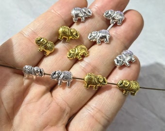 50pcs Elephant Spacer Beads, 13x9mm Elephant Jewelry ,Antique Gold Silver Lucky Elephant Beads ,BA- 1299