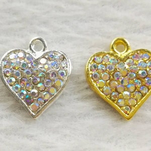 10 pcs  Rhinestone Heart Charms ,  Heart Pendants , Love Charms ,DIY Jewelry Pendants ,Findings
