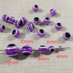 100pcs Purple Evil Eye Beads , 4 - 12mm Turkish Eye Beads , Resin Evil Eye Beads, Evil Eye Jewelry Making