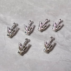 30 pcs Antiqued Silver Hand Sign Charms , I Love You Symbol Charms ,12x22mm Metal Charms,