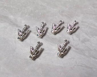 30 pcs Antiqued Silver Hand Sign Charms , I Love You Symbol Charms ,12x22mm Metal Charms,