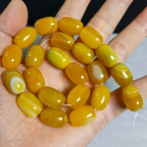 13x18mm Natural Agate Chunky Barrel Beads ,22pcs Yellow Stripe Agate Drum Barrel Beads ,Natural Agate Beads ,AR- 1182