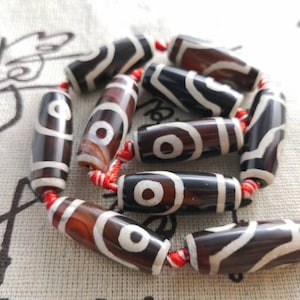 10x30mm 10pcs Brown Tibetan Dzi Oval Beads ,Drum Barrel Agate Beads ,Tibetan Buddha Beads, Tibetan Rice Dzi Prayer Beads for Jewelry Making