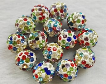 8mm 10mm Multicolor Disco Ball Beads ,Micro Pave Crystal , 6 Rows Rhinestone Disco Balls ,Bracelet Beads Jewelry Supplies, Wholesale