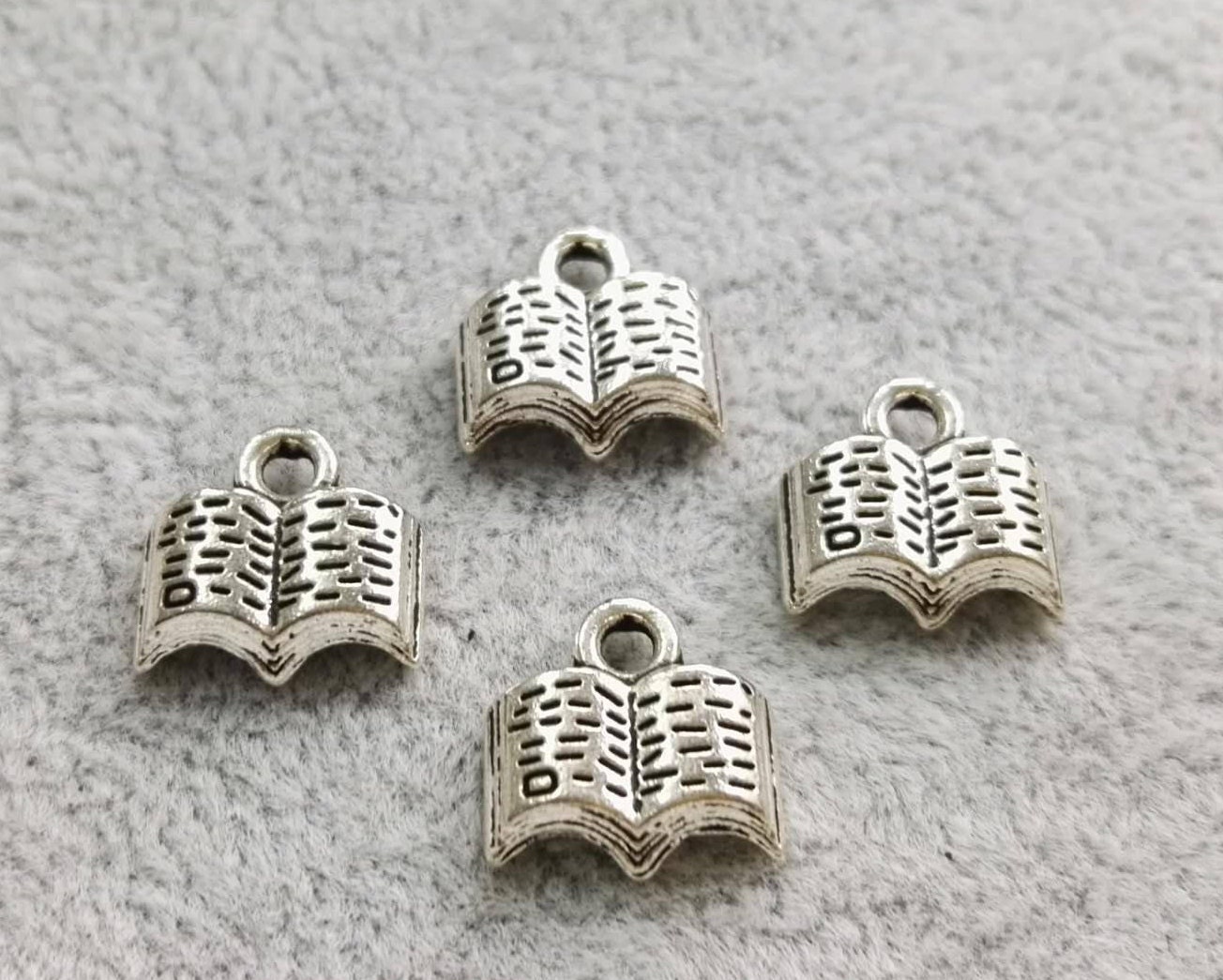 50 pcs Book Charms Book Pendant Antiqued Silver Charms Etsy