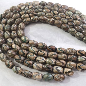 10x14mm Ancient Green Tibetan dzi beads , 25pcs Religious Beads ,Tiger Tooth Dzi Beads ,Agate Mara Prayer  Beads for Jewelry Making ,AQ- 883