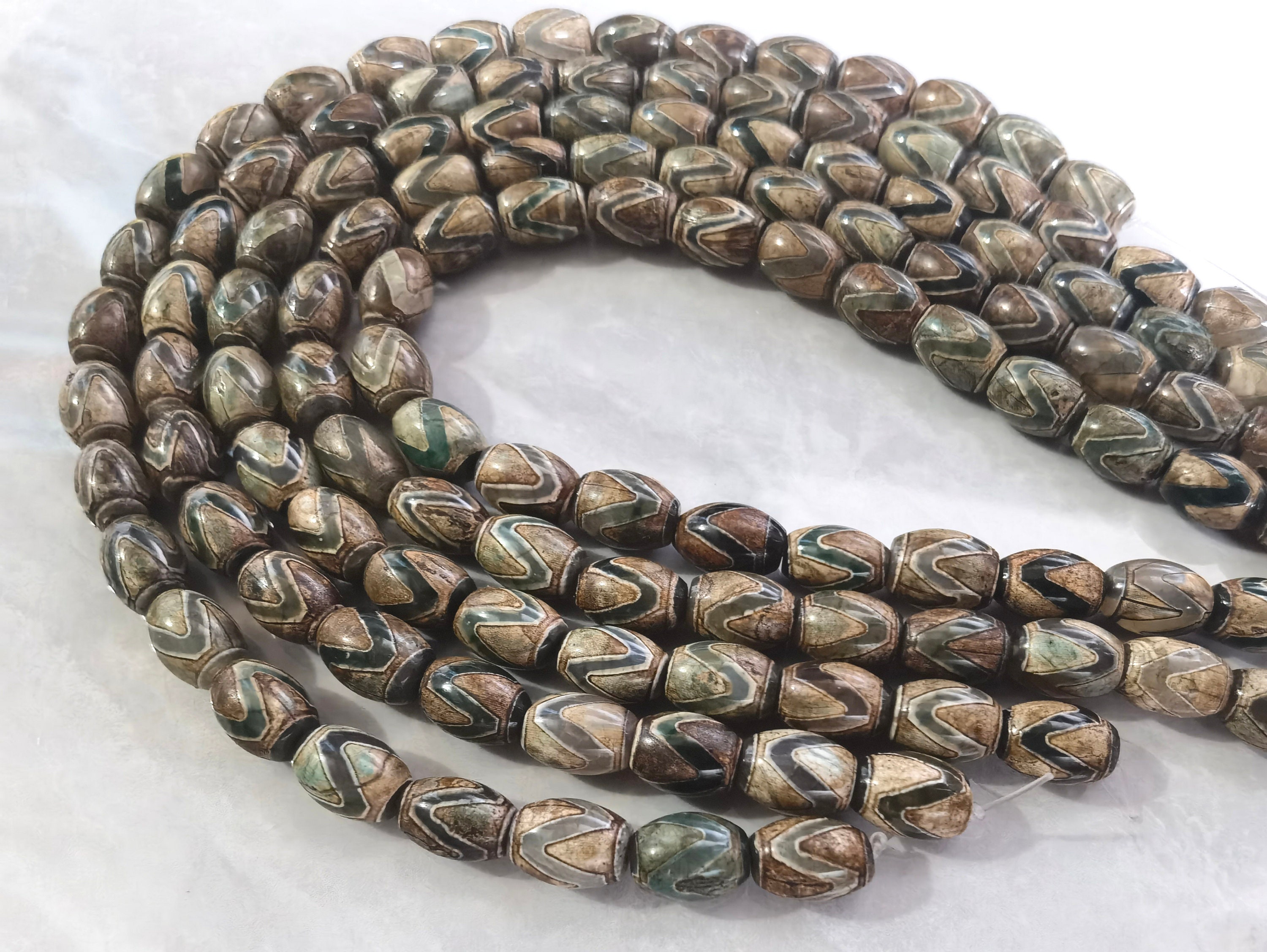 10x14mm Ancient Green Tibetan Dzi Beads 25pcs Religious Beads
