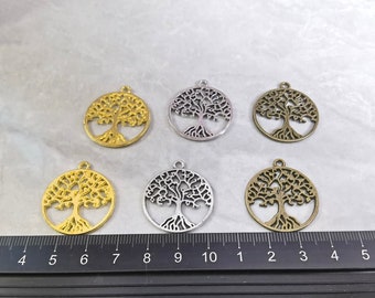 10 Ciondoli Albero Della Vita In Metallo, Anticato Bronzo O Argento, Dimensioni 29x25 Mm, Simbolo Di Saggezza, Senza Nichel