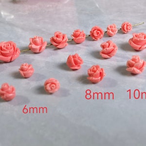 Carved Rose Beads ,Composite Resin Coral Flower Beads ,Pink Carved Flower Beads ,Size Quantity Optional ,BA - 1357