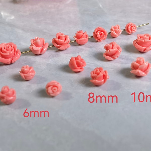 Perles de rose sculptées, perles de fleurs de corail en résine composite, perles de fleurs sculptées roses, quantité de taille en option, BA - 1357