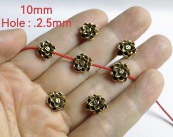 Cuentas de flor de loto 3D, cuentas espaciadoras de loto de oro antiguo de 10 mm, cuentas de flores, curación, joyería de yoga, lote de 10/30/50 piezas, BA- 1732