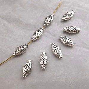 40pcs Tibetan Spacer Beads, Diamond Pattern Beads, 7x15mm Silver Double Sided Spacer Beads, Ethnic Style Bracelet Beads ,Hole 1.2mm ,BA- 951