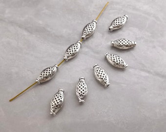 40pcs Tibetan Spacer Beads, Diamond Pattern Beads, 7x15mm Silver Double Sided Spacer Beads, Ethnic Style Bracelet Beads ,Hole 1.2mm ,BA- 951