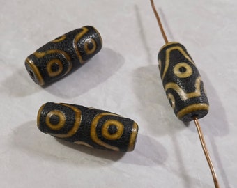 17x40mm Tibetan DZI Drum Barrel Beads ,2 pieces Lager Dzi Cylinder Tube Beads,  Black Dzi Beads ,6 Eye Dzi Beads for Jewelry Making ,AR- 844