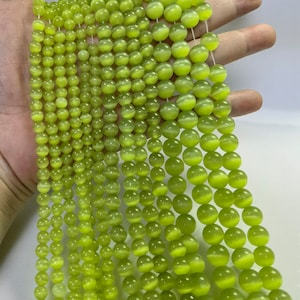 Pistachio Green Cat&#39;s Eye Round Beads , Cat Eye Beads ,6mm 8mm 10mm Smooth Round Semi Precious Stone Beads ,15” Full Strand ,BA- 1598