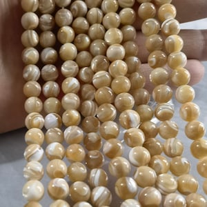 15 Inches Natural Mother Of Pearl Round Beads , 6mm 8mm 10mm Real Shell Beads , Mop Round Beads ,Hole 1 mm ,Findings
