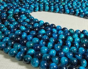Perles rondes bleu naturel Tiger Eye, perles Tiger Eye, perles de pierres précieuses Tiger Eye, 6 - 10mm, 15.5inch Full Strand, BA-223