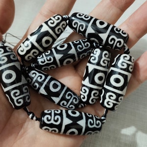 14x40mm Black Tibetan DZI Drum Barrel Beads ,DZI Agate Oval Beads , 8pcs Tibetan Beads for Jewelry Making ,AR-583