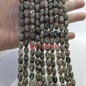 8x12mm Tibetan Dzi With Tiger Teeth Pattern Beads ,30pcs Religious Beads ,Antique Green DZI  ,Unique Dzi Beads for Jewelry Making ,AQ- 1644