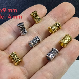 Antique Silver Gold Cylinder Spacer Beads ,Silver Tube Beads ,Large Hole Beads, 7x9mm Tibetan Spacer Beads ,30/50/100pcs Hole 4mm ,BA- 975