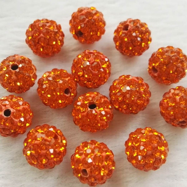 8mm 10mm Orange Disco Ball Beads ,Micro Pave Crystal ,Rhinestone Disco Balls , Polymer Clay Beads ,Bracelet Beads Jewelry Supplies,Wholesale